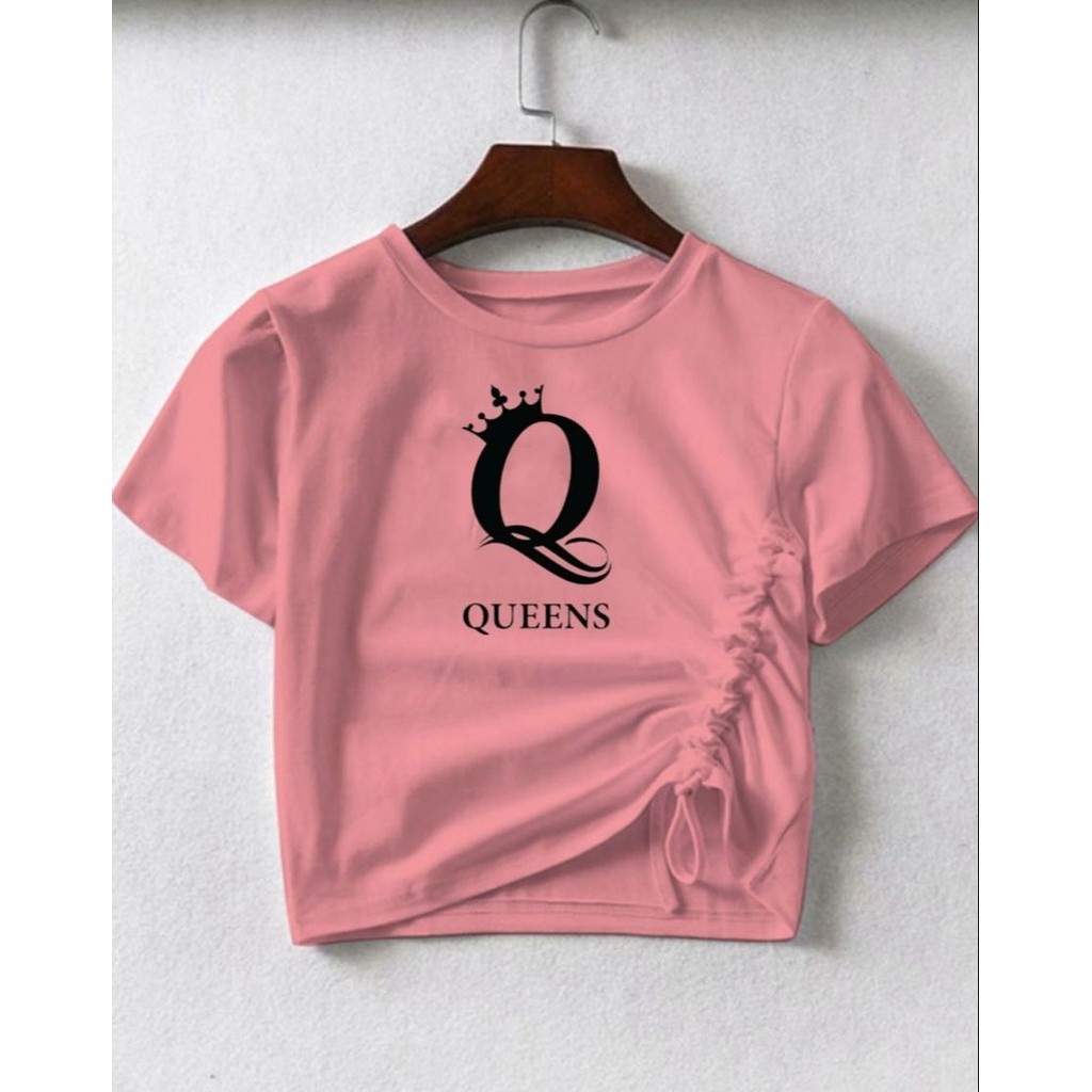 kaos anak perempuan model crop top motif Queen usia 1-7 tahun