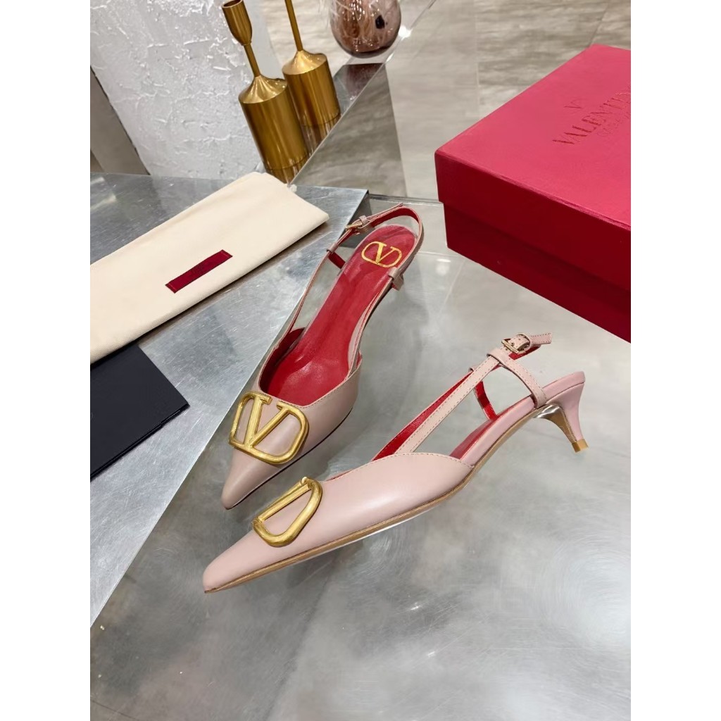 New Counter ORI Valentino V-buckle pointed toe shoes calfskin high heels