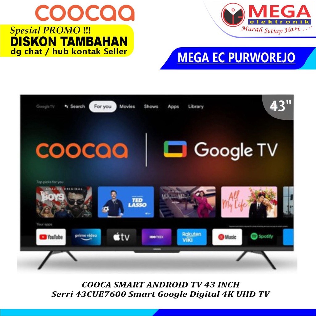 COOCA SMART GOOGLE TV 43CUE7600 43 INCH UHD TV SMART GOOGLE TV COOCA 43CUE7600 UHD TV