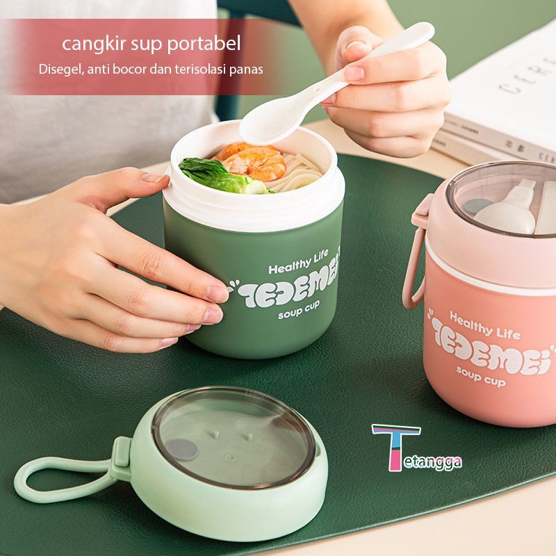 Portable Soup Cup Anti Tumpah Cup Dengan Tutup Tahan Panas [ARS]