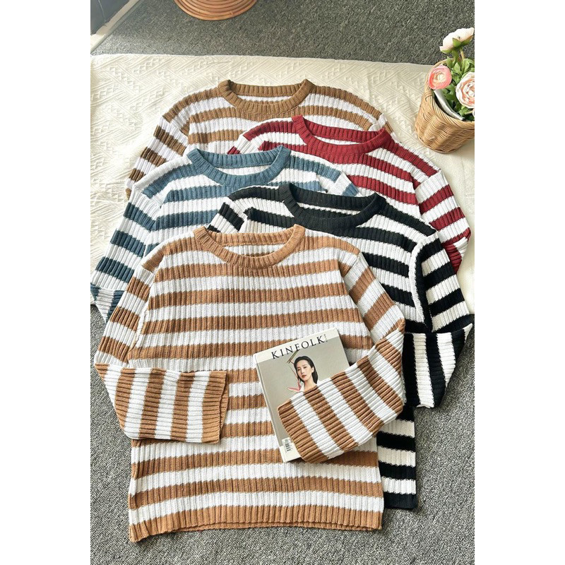 GTW - RFS OOTD Atasan Wanita Sweater Lengan Panjang Stripe / GEYA SWEATER RAJUT / Pakaian Wanita Len