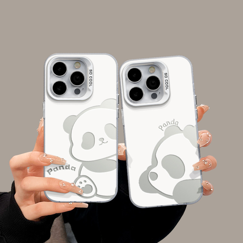 Kotak Kartun Perak Berwarna-warni Pesta Panda Case Hp Iphone 11 Pro Max Xs Xr 12 13 14 15 Plus