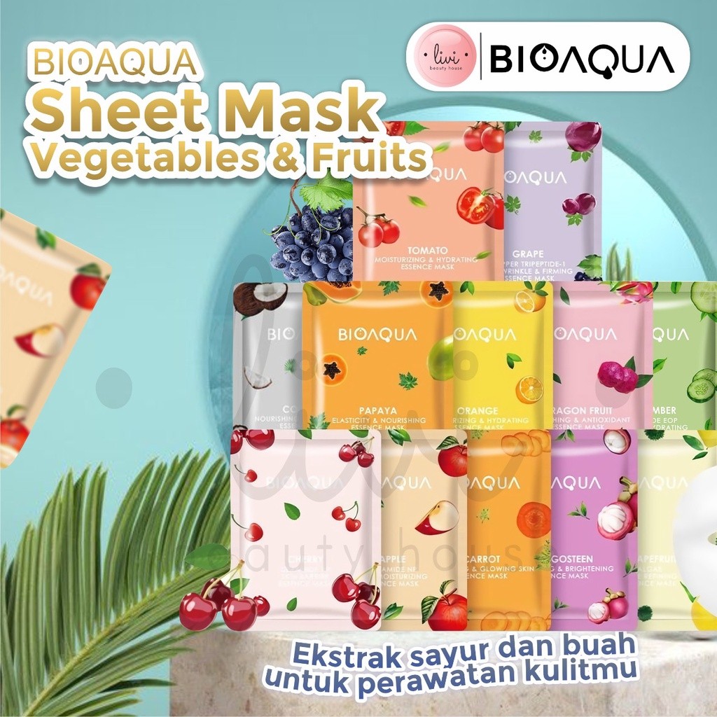 Bioaqua Sheet Mask 25 gr - Masker wajah Mencerahkan, Anti Aging, Berjerawat , Menutrisi Kulit Wajah