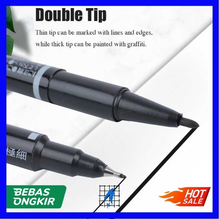 

10 PCS Spidol Permanen Dual Head Marker Waterproof - Hitam