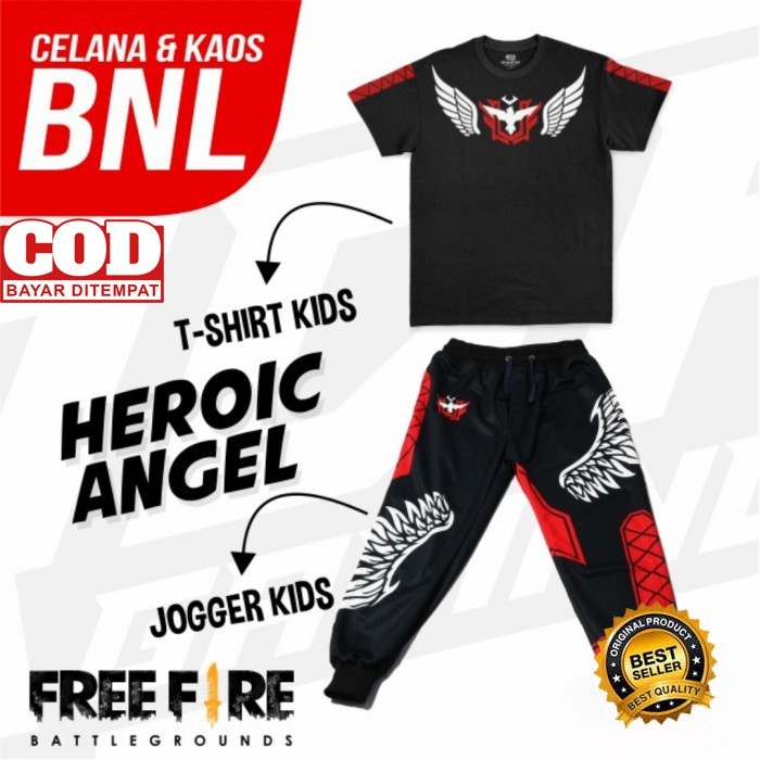 ✨READY✨ -SETELAN KAOS CELANA FREE FIRE ANAK // HEROiC ANGEL - Merah, L