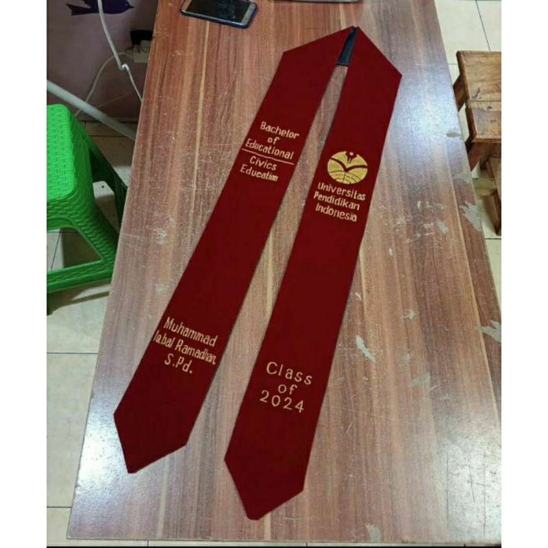 (1HARI JADI) SELEMPANG KALUNG 4 BARIS BORDIR / 4 LETAK BORDIR, Selempang bordir selempang nama selem