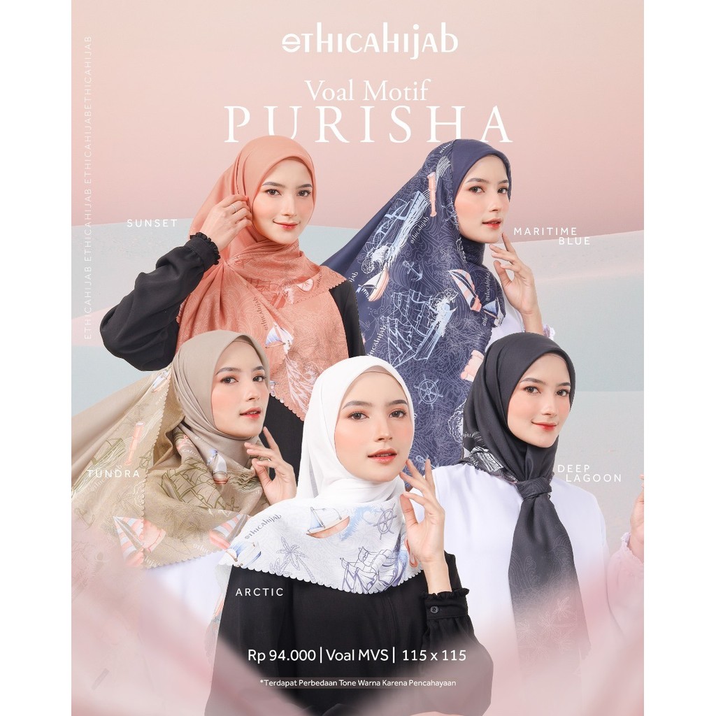 Hijab Segi Empat Premium Voal Motif Purisha by Ethica | Hijab ethica | Ethica Hijab | Voal Premium