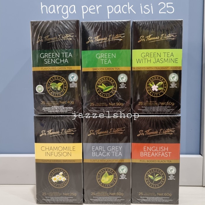 

Sir Thomas LIPTON tea teh celup Earl Grey / Chamomile pack isi 25 bags - Greentea Jasmin