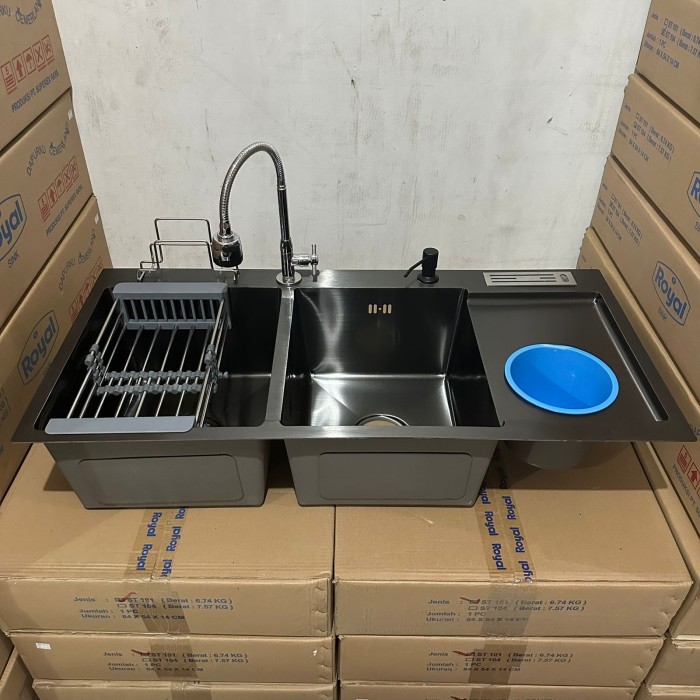 Anand Bak Cuci Piring Kitchen Sink Wastafel Hitam 2 Lubang 100 X 48 X 23 Cm