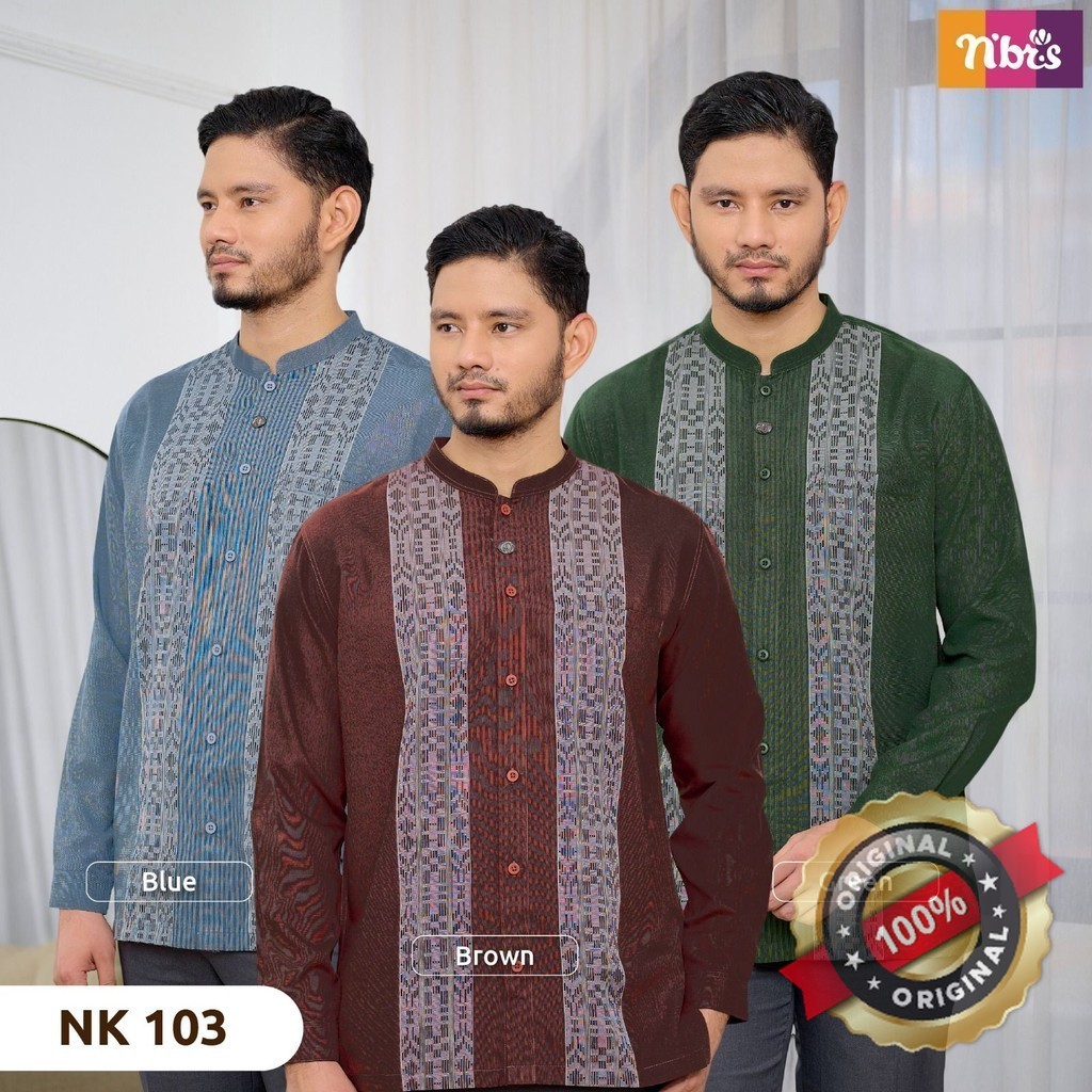 PROMO Koko katun lengan panjang Panjang Nk 103 cokelat brown hijau biru blue Original by Nibras