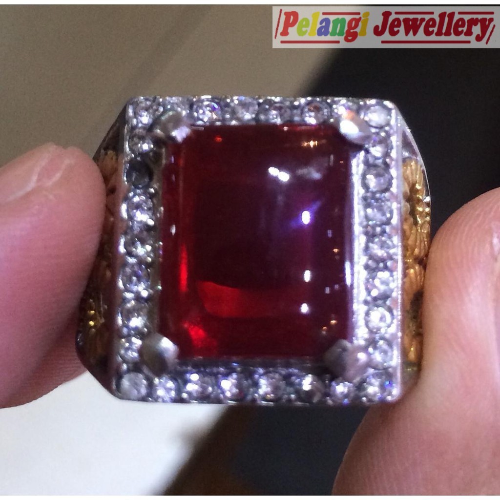 Cincin Titanium Batu Octagon Merah Siem/Siam HQ