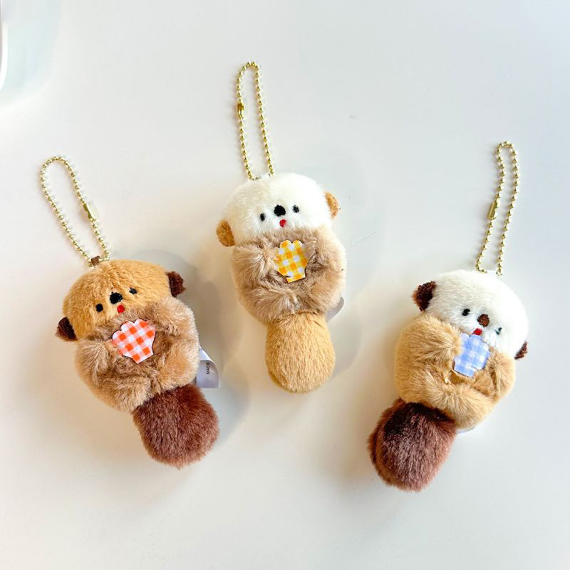 Cute Sea Otter Series Mini Plush Doll Keychain For Bag Pendant Gifts Kawaii Furry Otter Animal Doll 