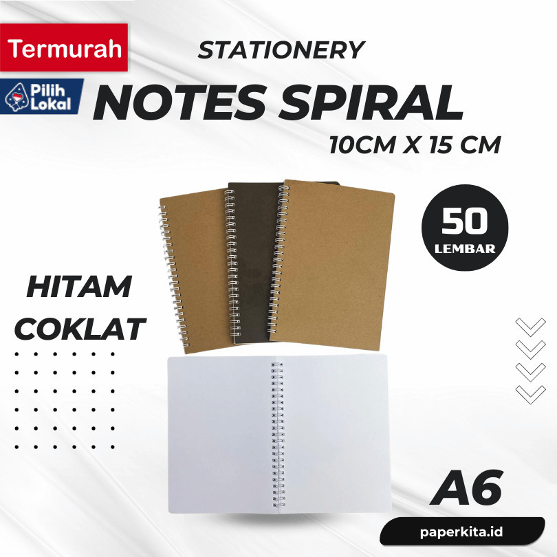 

Journal Kraft A6 Spiral Eksklusif Ring Aesthetic Sketch Book Notebook Diary Notepad Hitam Coklat 50 lembar