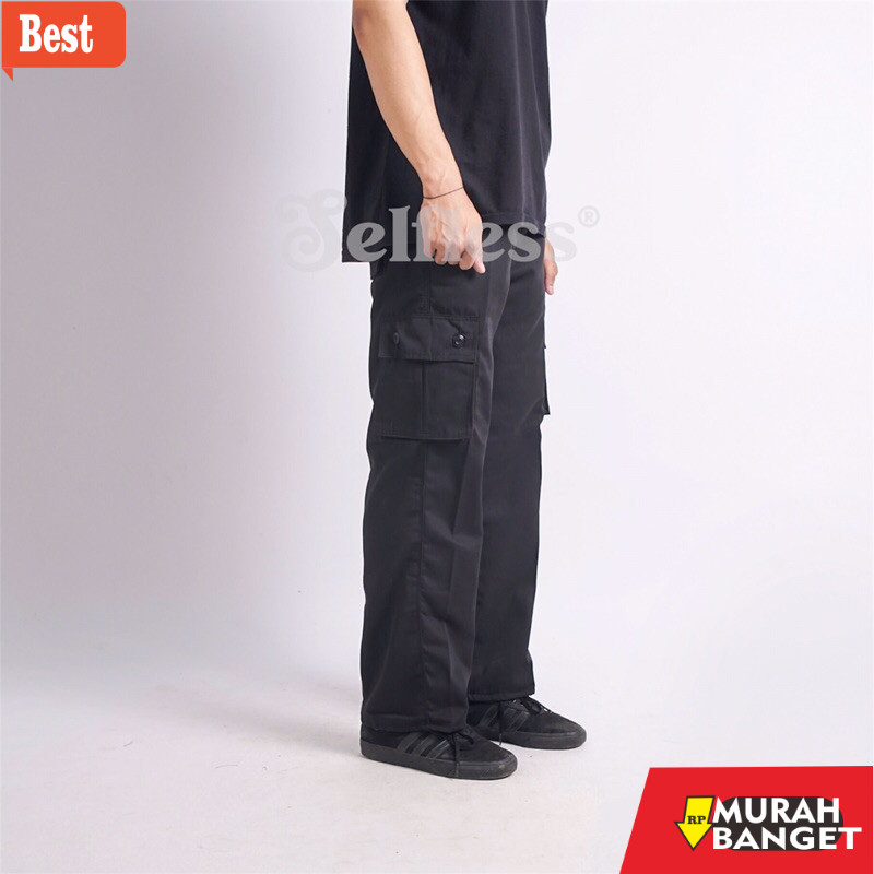 celana panjang pria yang lagi trend Selfless - Celana Cargo Panjang Reguler Straight Loose Fit Stand
