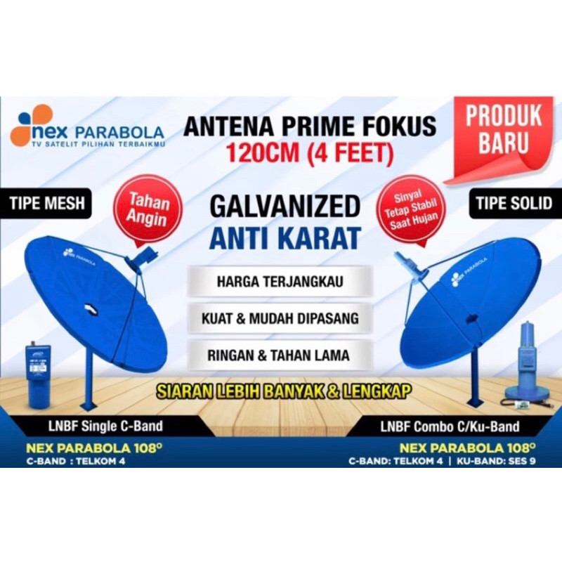 Parabola NEX PARABOLA C 120cm Solid 4 feet Galvanis Anti Karat C KU Band Paket Set Parabola