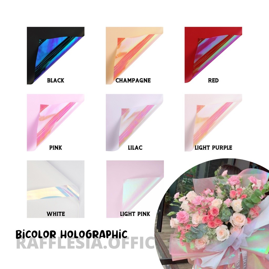 

[1 LEMBAR] BICOLOR HOLOGRAPHIC CELLOPHANE LEMBARAN (60 x 60 cm) - Kertas Bunga Wrapping Paper