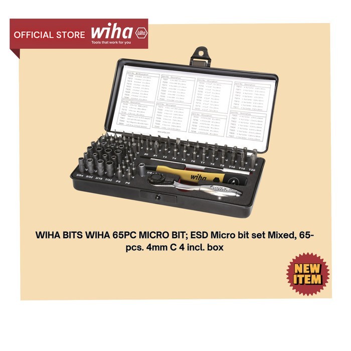 WIHA BITS WIHA 65PC MICRO BIT; ESD Micro bit set Mixed, 65-pcs. 4mm C 4 incl. box Original - Officia