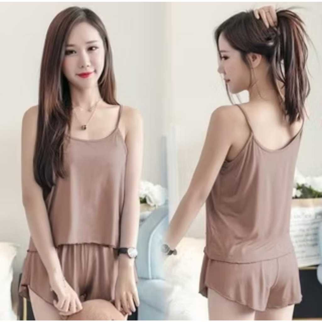 Xv Baju Tidur Set Wanita Sexy Camisole dengan Celana Pendek Piyama Wanita Kamisol Setelan Korea Styl