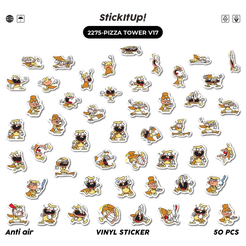 

COD✨ 50 Pcs Stiker Pack PIZZA TOWER V17 Lucu Aesthetic Vynil Waterproof untuk Freebies Sticker Buku Journal Casing HP Laptop