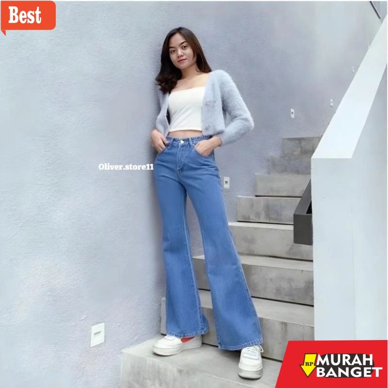 celana jeans wanita terbaru Highwaist Cutbray Jeans Wanita Kekinian 2023