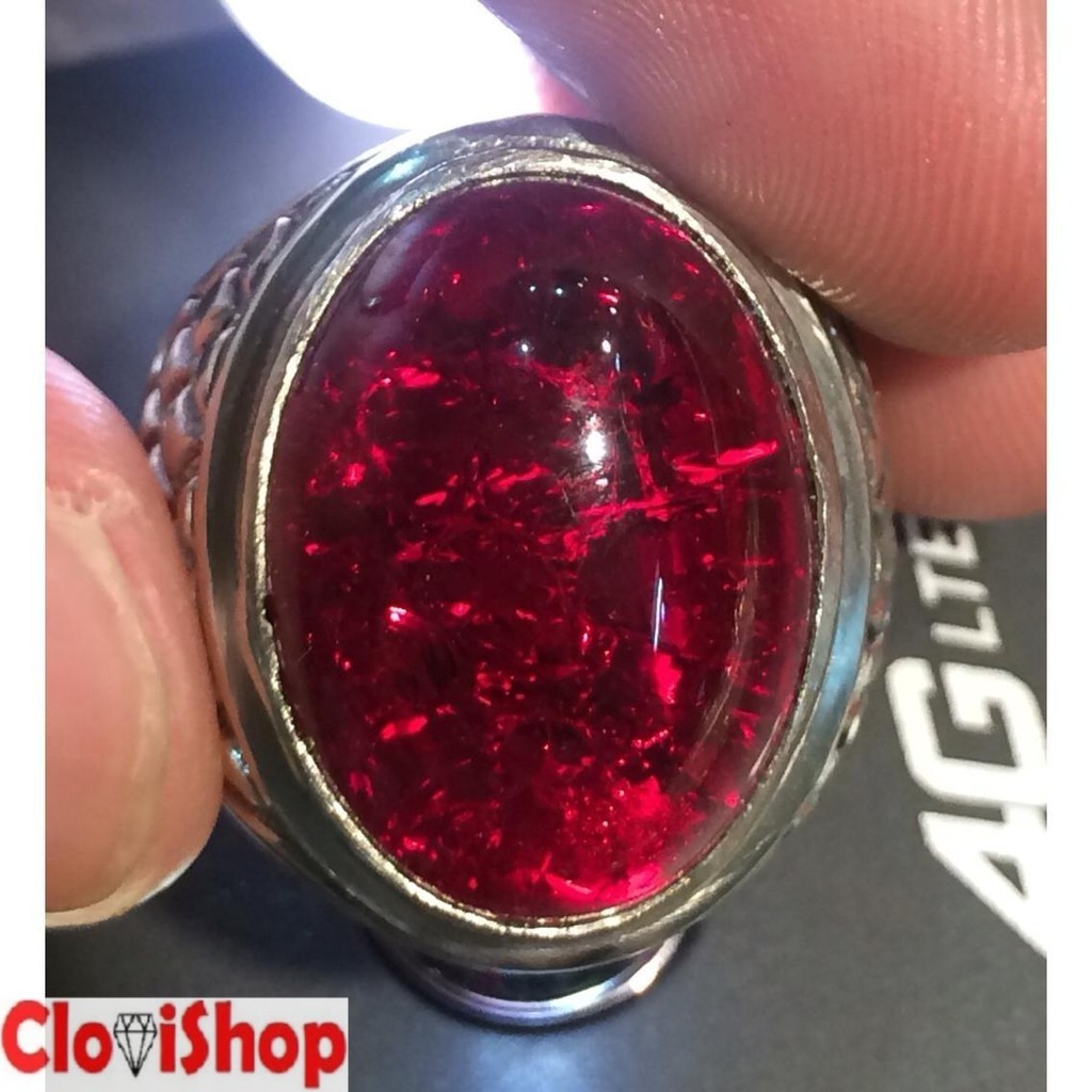 Cincin Titanium Tanam Batu Akik Pecah Seribu Merah Siem Small Size HQ