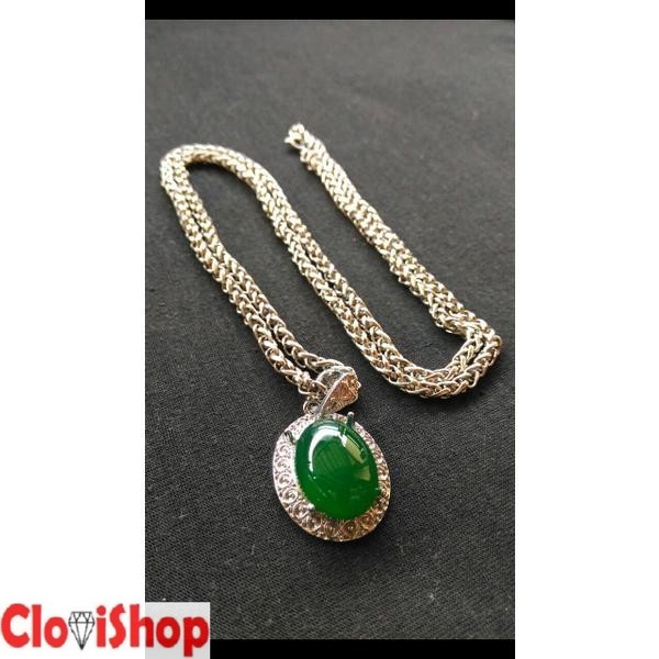 Liontin Kalung Titanium Batu Akik Natural Hijau Garut Chrysoprase HQ