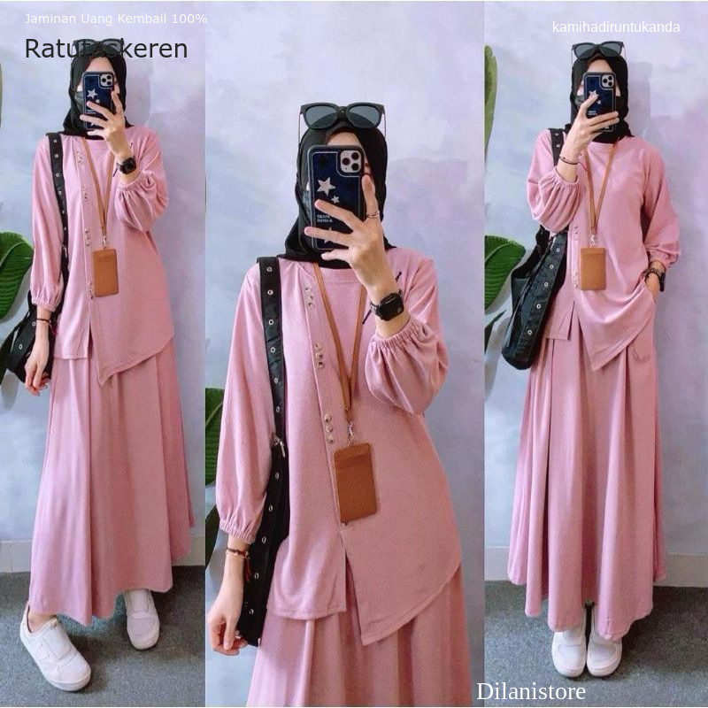 Setelan Rok Wanita Polos Zamzam Brigita Jumbo Set | Setelan Wanita Kekinian | Cringkle Air Flow | JU
