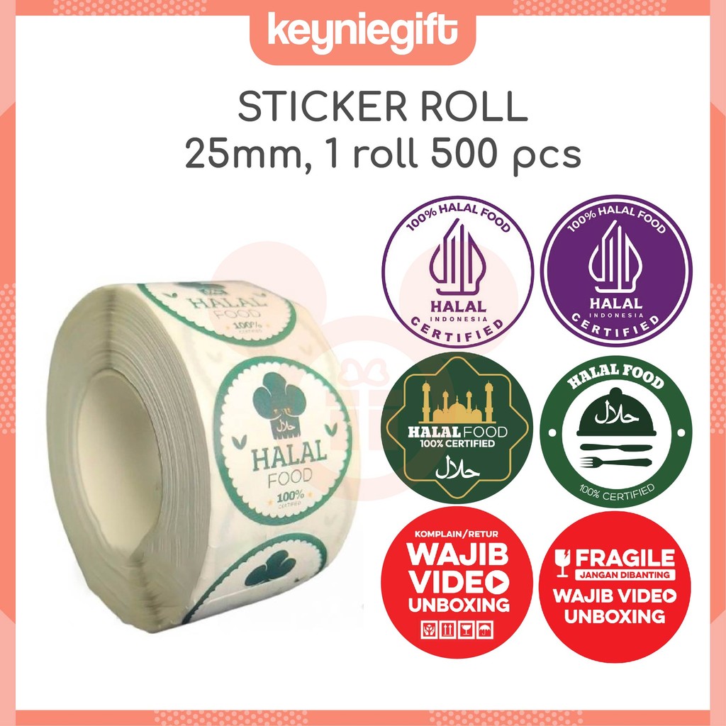 

500pc Sticker Roll Halal Wajib Unboxing Fragile Label Bulat 25mm Cocok Kemasan SS001
