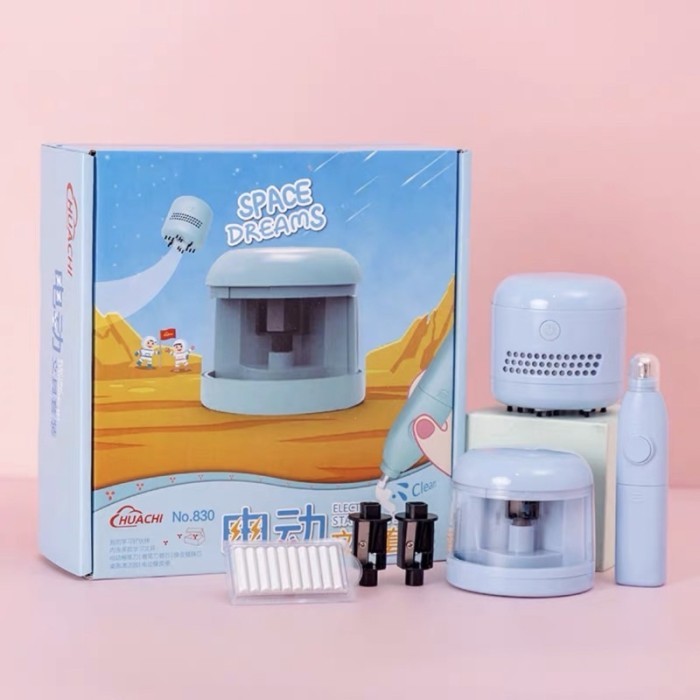 

tenwin electric stationery set alat tulis penghapus serutan electric - Blue Huachi by Summerstore Id