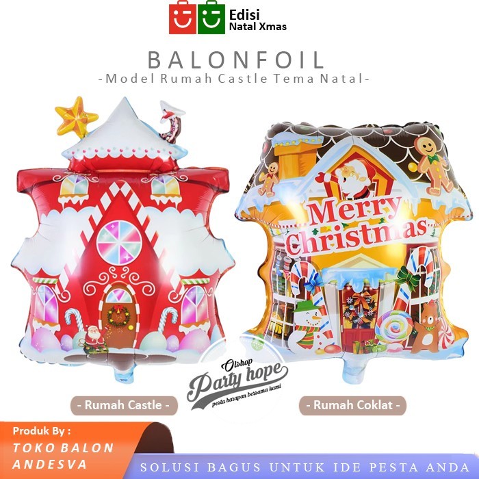 Balon foil natal rumah castle jumbo / balon rumah candy / balon pesta tema natal jumbo / balon natal