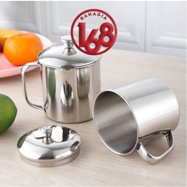 Gelas Mug Cangkir Stainless Besar Tahan Panas Ukuran 12cm
