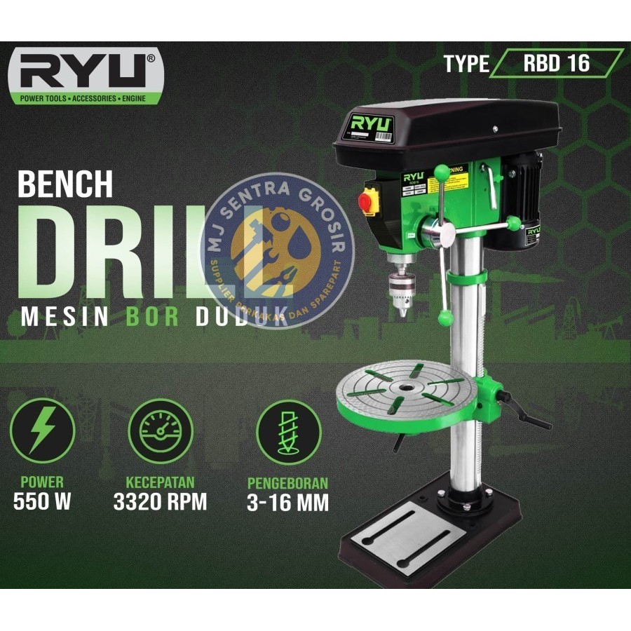 RYU Mesin Bor Duduk 16mm RBD16 Bench Drill 16 mm RBD 16 Bench Drill Press 16mm Bor Duduk RYU 16mm Be