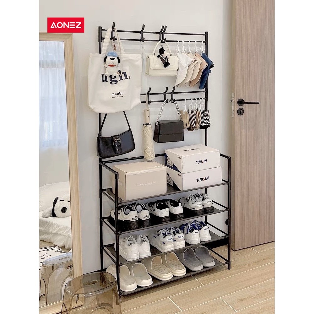 hc53ed AONEZ Rak Gantungan Baju Stand Hanger Rak Sepatu Penyimpanan Jaket Topi Rak Jemuran Baju Rak 