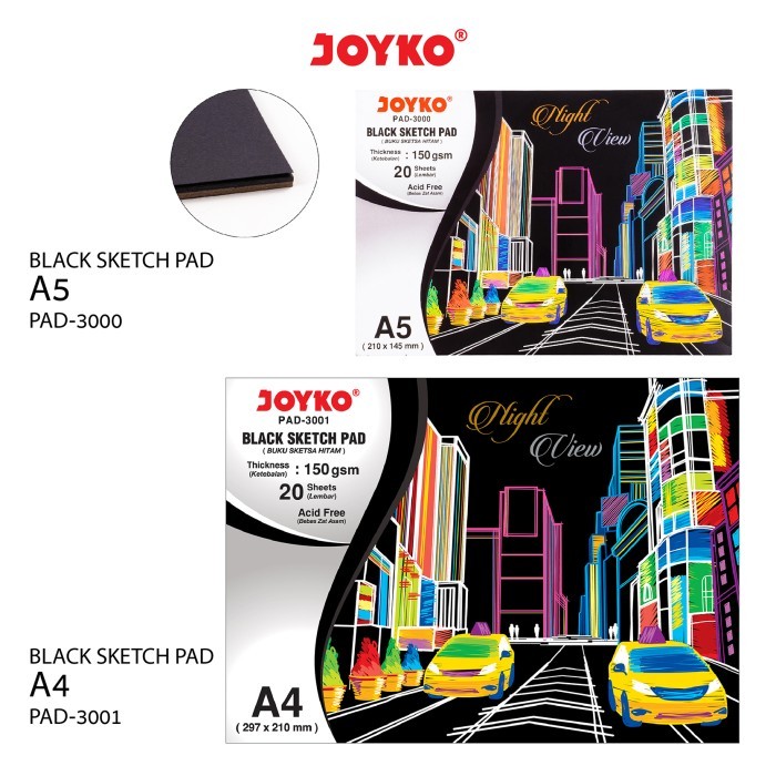 

Joyko Black Sketch Pad Buku Gambar Sketsa Hitam 150 gsm 20 Sheets - PAD-3000