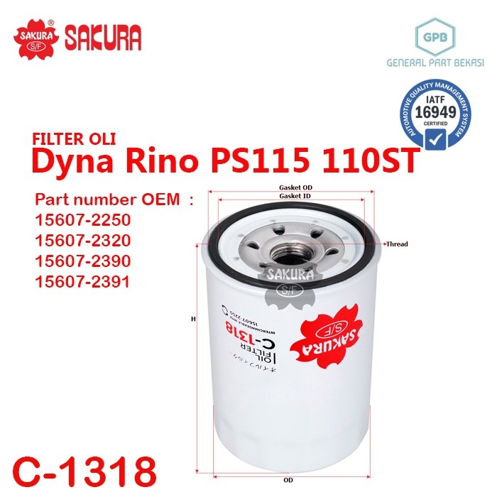 Filter Oli Dyna Rino PS115 110ST 156072250 Sakura C-1318 C1318