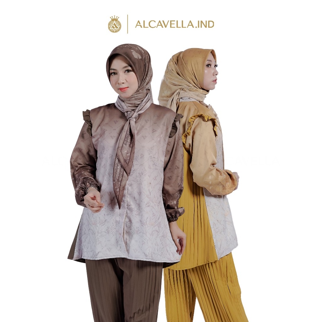 Sabeela One Set Alcavella | Setelan Baju Muslim Atasan Motif Katun Celana Kulot Crinkle Remaja Wanit