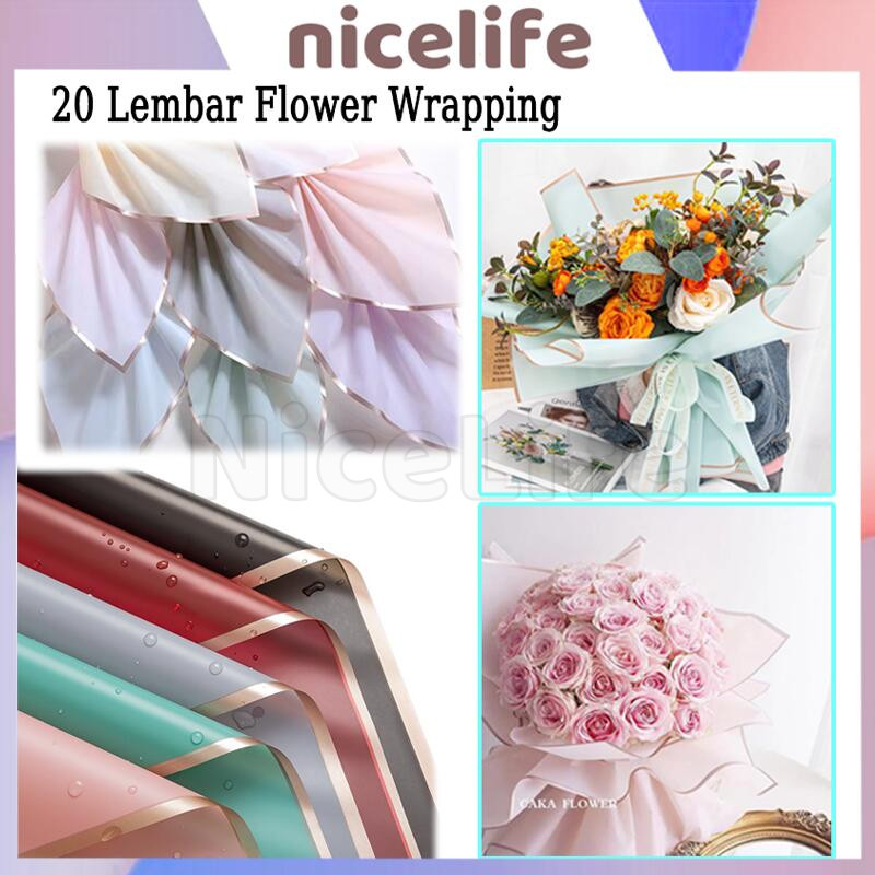 

20 Lembar Flower Wrapping Paper / Flower Wrapping Paper Gold Line / Flower Wrapping Paper