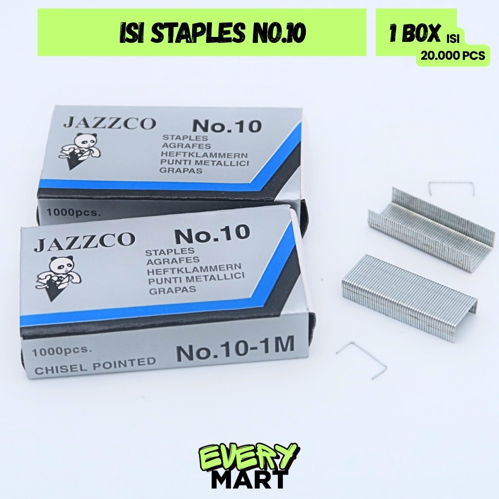 

1 BOX(20 pak kecil) 20,000 Pcs Staples Isi Stapler Refill Stapler JAZZCO No. 10 Biru