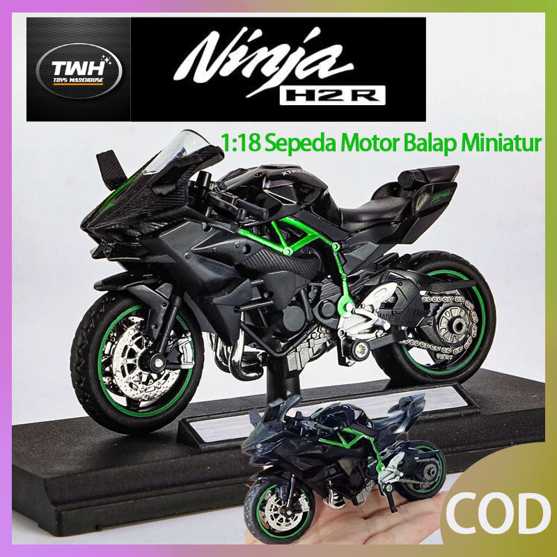 NINJA H2R Skala 1:18 12cm Mainan Anak-anak/Motor Balap Mini/Motor Model Paduan/Mobil Mainan/Mainan T