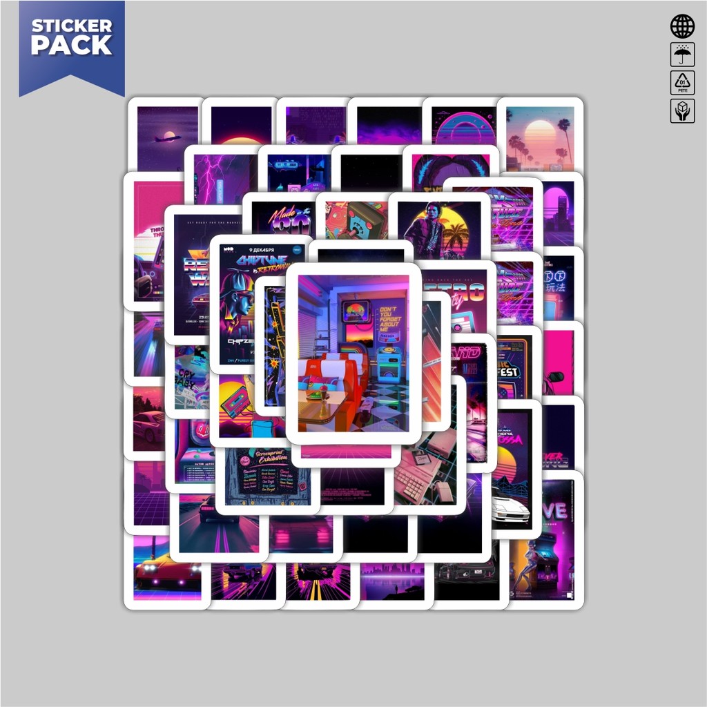 

[100PCS]Stiker Pack Stiker Vaporwave/Shockwave Aesthetic Vinyl Anti Air Dekorasi Sticker Laptop Buku Journal Koper Helm Casing HP Gitar Helm Skateboard