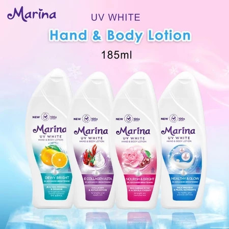 Marina Hand And Body Lotion UV White Brightening Healty & Glow E Collagen Asta 460ml 185ml