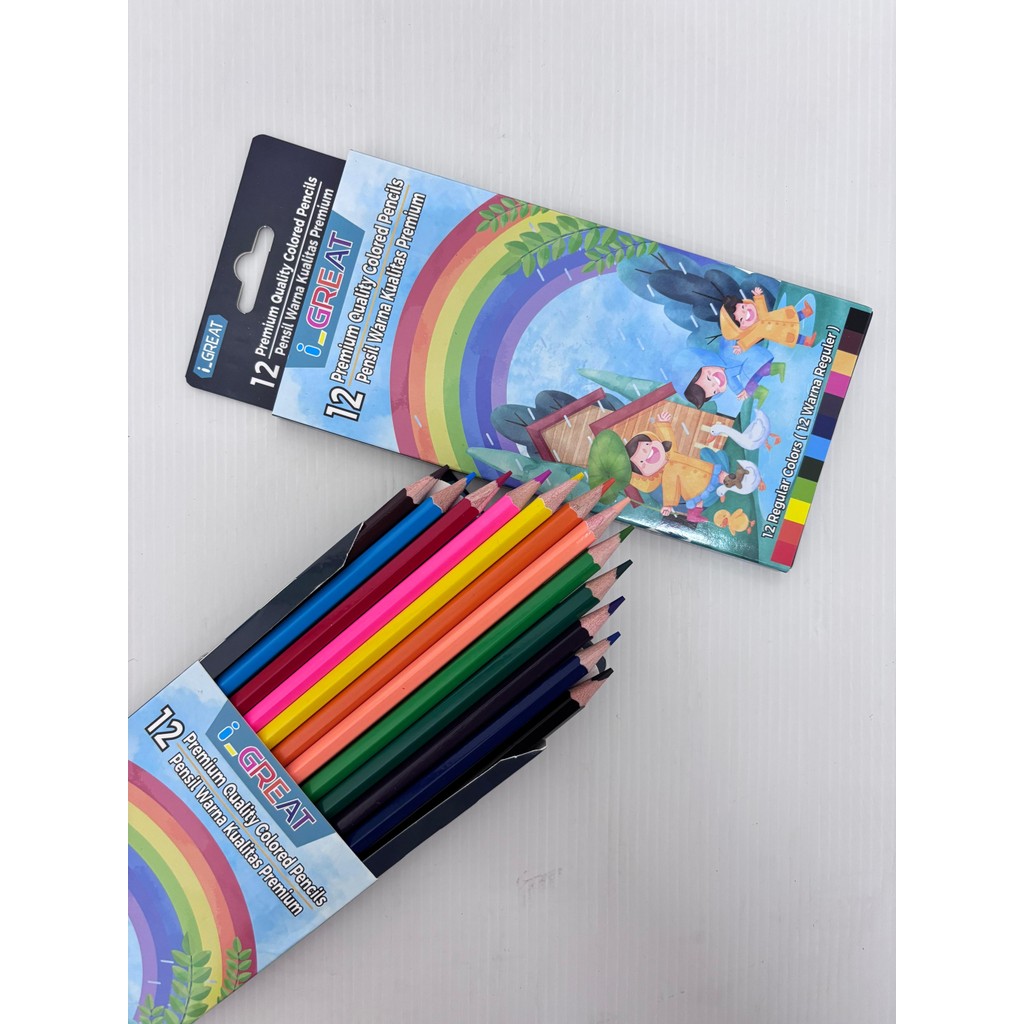 

IDOLMART I-GREAT Pensil Warna Reguler 12 Warna Panjang & Pendek Pensil Warna Anak TK SD Premium Bogor