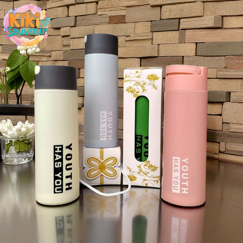 Botol Souvenir Botol Kaca Youth Has You Botol Minum Panas dan Dingin Box Motif Mika