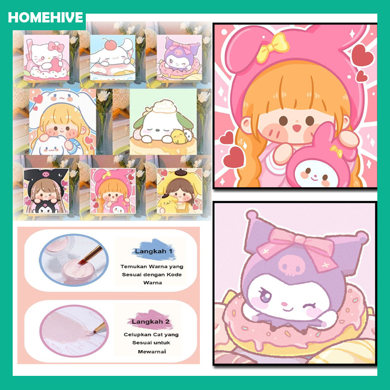 

Kartun Sanrio DIY Painting Kit Canvas Paint Set / Canvas Painting By Number 20x20 / Kit Kartun Canvas Paint By Number Digital Melukis