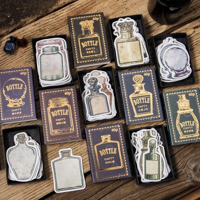 

40Pcs Gold Bronzing Memo Pad Decorative Bottle Pattern Notebooks Account Material Message Collage Writing Paper Supplies 75*52MM