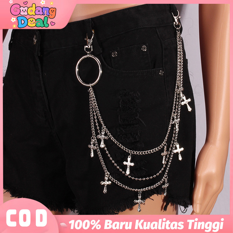 Rantai Pinggang Jeans 3 Lapisan Aksesoris Punk Fashion Rantai Titanium Kuat & Tahan Lama Aksesoris R
