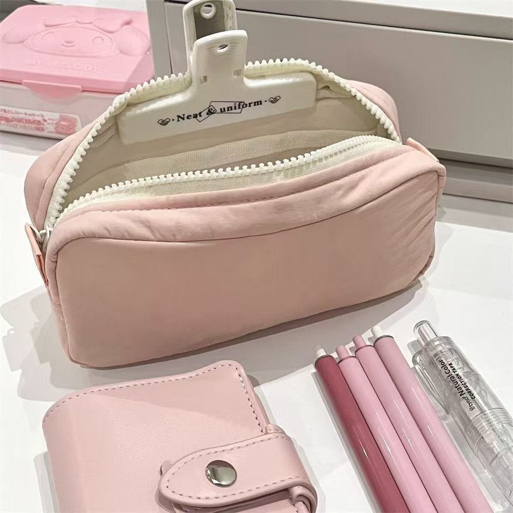 

Simplicity Solid Color Pen Bag Zipper Design Portable Pencil Case Large Capacity Stationery Bag Gift