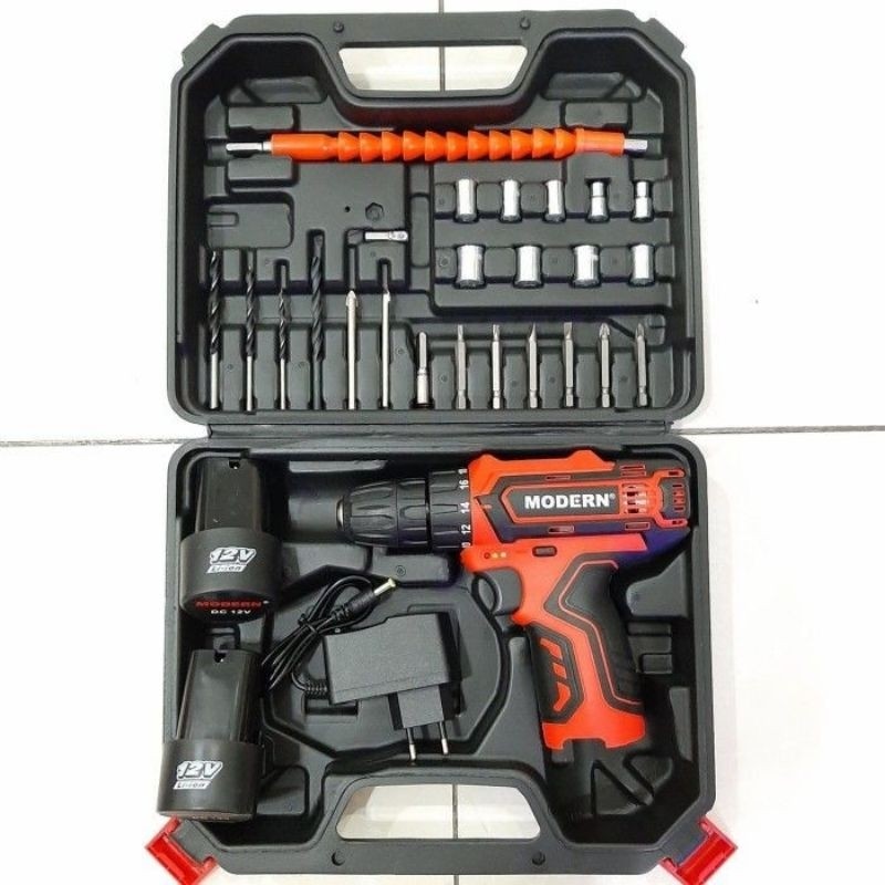 Mesin Bor Baterai Cordless 12 volt / MODERN CORDLESS DRILL M-13 SET