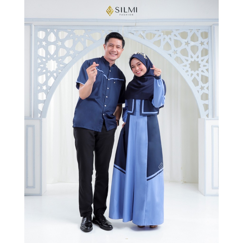 D3 Griya Naura - Gamis Keluarga Kekinian - Silmi Sakinah Family Fancy Blue - Baju Kondangan Couple K
