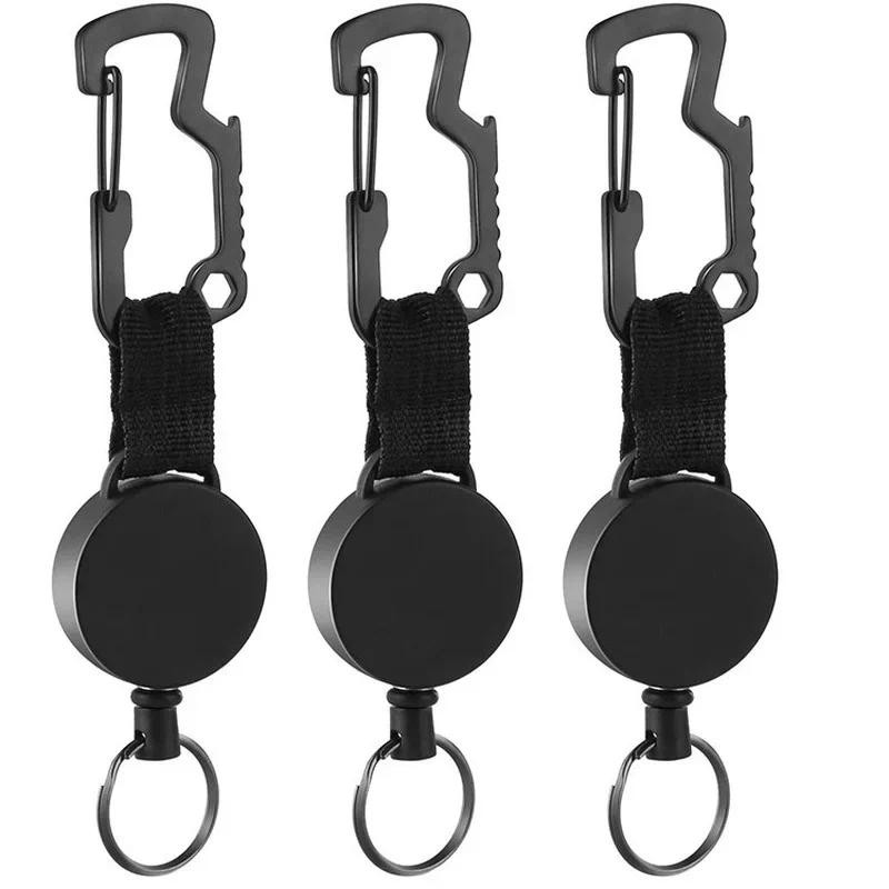 

Multifunctional 3 In 1 Retractable Badge Reel Belt Clip with Bottle Opener Carabiner Hook Function Key Ring Portable EDC Tool